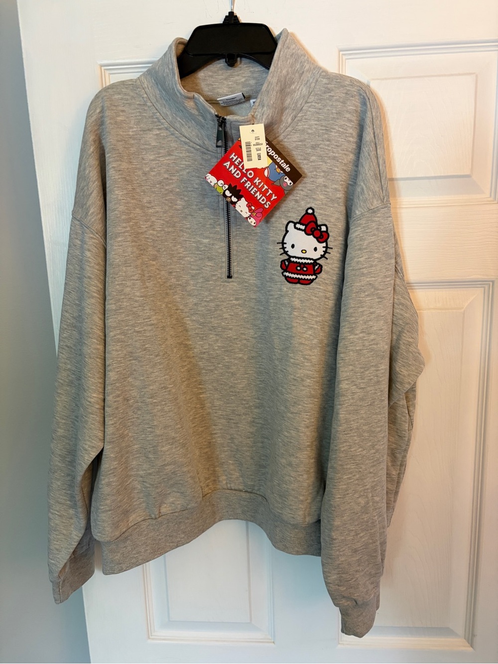 Aeropostale Hello Kitty Light Gray Pullover with Red Trim Embroidery